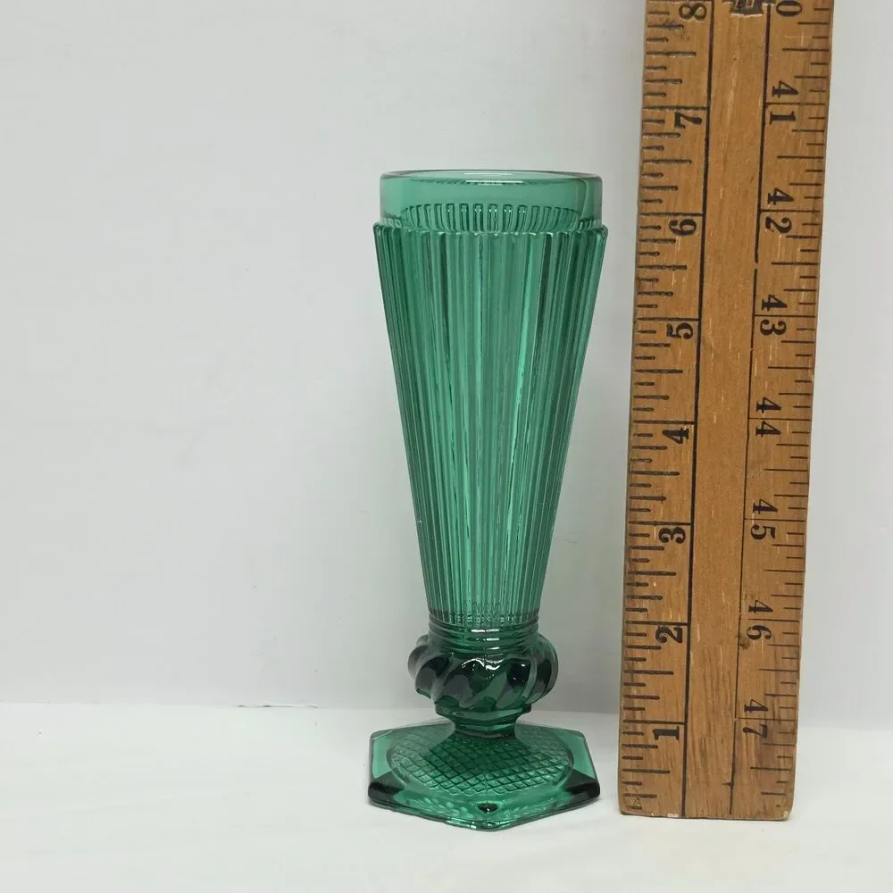 Vintage Emerald Green Pressed Glass Wine Goblet Or Small Vase Portugal